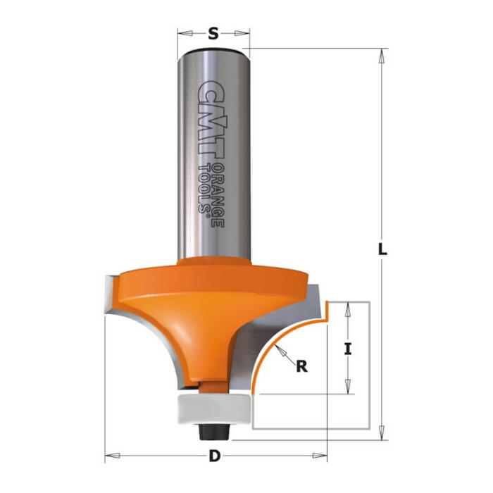 CMT 938.187.11 frēze ar gultni, R=3mm, D=18,7mm, I=12,7mm, L=52,5mm, S=8mm, Delrin gultnis (938.187.11)
