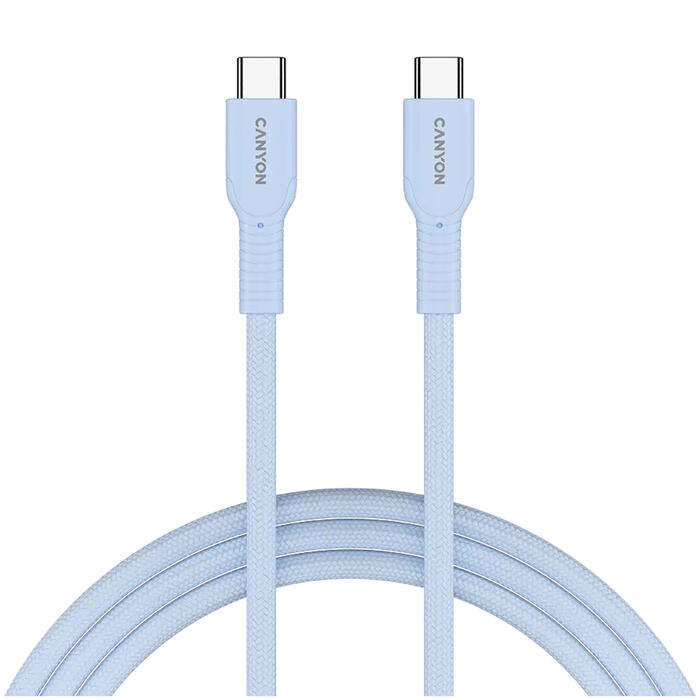 Кабель с подключением USB C к USB C быстрой зарядкой 60 Вт и цветной плетёной оплёткой OnWire 60CL C-C 60W COLOR Braided 1 m Голубой CND-CCAP60AB10LBL CANYON (CND-CCAP60AB10LBL)