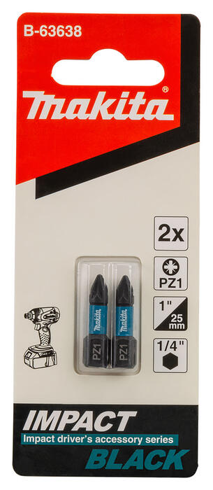 Skrūvgrieža uzgalis PZ1X25MM IMPACT BLACK, B-63638