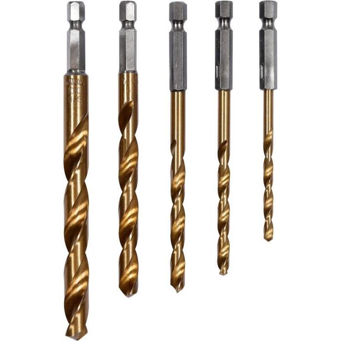 Yato Metāla urbju komplekts YT-44700, 5 gab, 4-10mm, HSS 4241, TiN pārklājums, sešstūra kāts 1/4", DIN 338, 135° (YT-44700)
