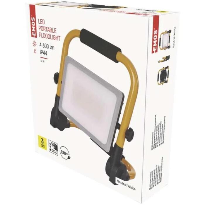 Emos LED прожектор ILIO ZS3342, 51 W, 4600 lm, 220 mA, 220-240 V, IP44, 110°, нейтральный белый, алюминий, 1,5 м (ZS3342)