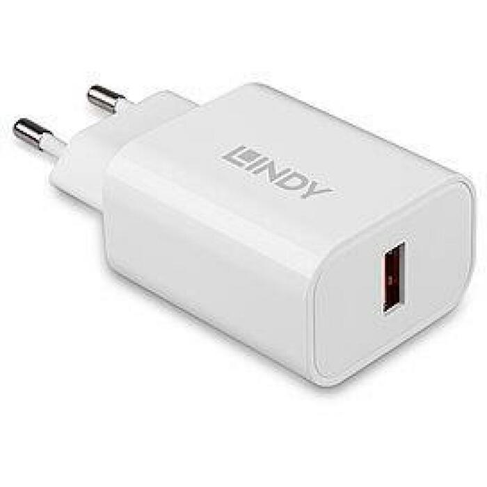 Lindy Зарядное устройство 73412 18 Вт, 100 В, 12 В, 1 выход, быстрая зарядка, защита от перенапряжения, белый (73412)