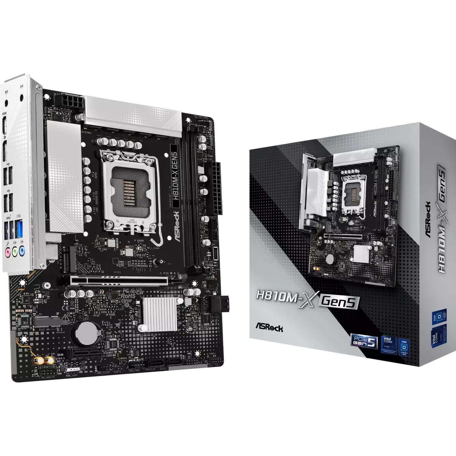 Asrock материнская плата H810M-X GEN5, LGA 1851, micro ATX, DDR5-SDRAM, 2x DIMM, 128GB, Wi-Fi 6, Bluetooth 5.3, 2.5Gb Ethernet (H810M-X GEN5)