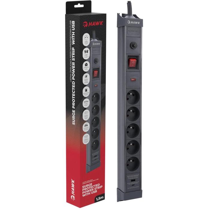 Hawk Pagarinātājs HWPS501GY, 1,5m, 5