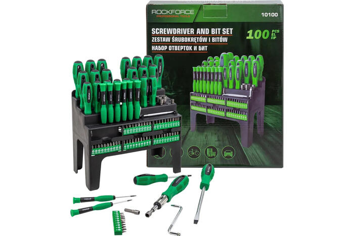 Skrūvgriežu un uzgaļu komplekts, ROCKFORCE, RF-10100