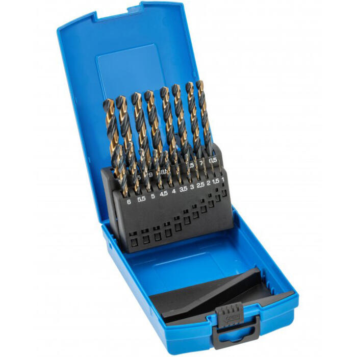 Hogert HT6D900 Metāla urbju komplekts, 19 gab., 1-10mm, HSS, DIN 338, 135°, cilindrisks kāts (HT6D900)