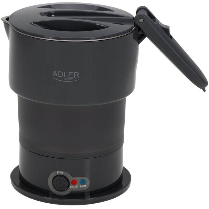 Adler Силиконовый дорожный чайник AD 1377g, 600 W, 0.6 L, Силикон, Серый, Складной, Автоотключение, Откидная крышка (AD 1377g)