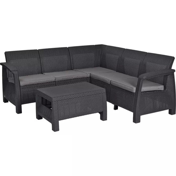 Keter Corfu Relax Set комплект садовой мебели 29202123939, серый, угловой диван 190x190x79см, стол 77x57x42см, имитация ротанга (29202123939)