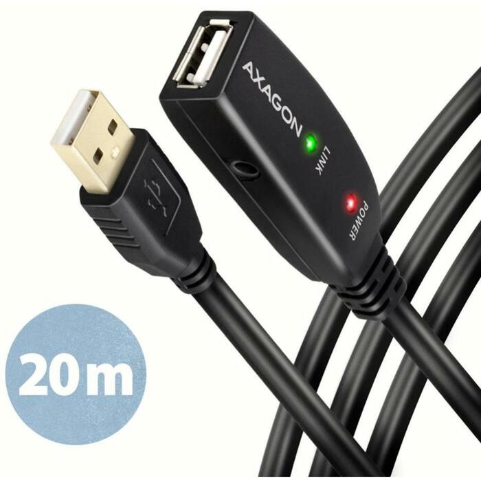 Axagon USB pagarinātājs ADR-220, 20m, melns