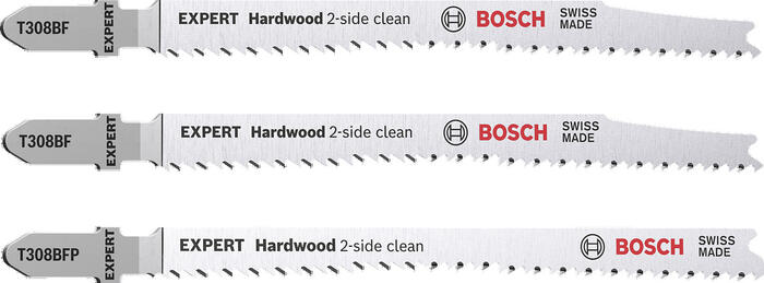 3 figūrzāģa asmeņi 2x T308BF, 1x T308BFP, Figūrzāģiem EXPERT HARDWOOD 2-SIDE CLEAN FIGŪRZĀĢA ASMEŅU KOMPLEKTS, 2608900549, BOSCH (2608900549)