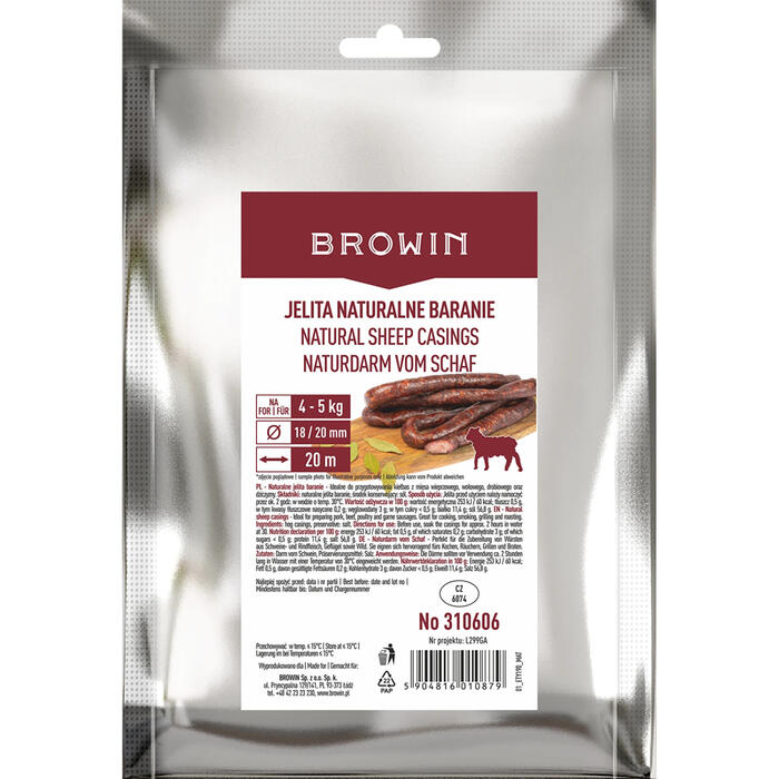 Browin натуральные овечьи оболочки 310606, 18/20мм, 20м, 90г, высокое качество, экономичная упаковка (310606)