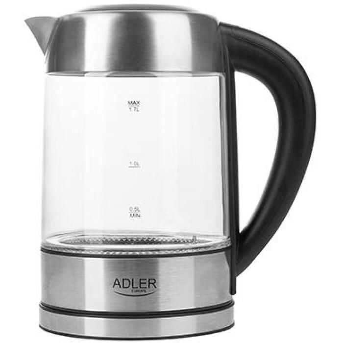 Adler Чайник AD 1247, 1850 W, 1.7 L, Нержавеющая сталь/Стекло, 360° поворотная база, Регулировка температуры 55-100°C (AD 1247)
