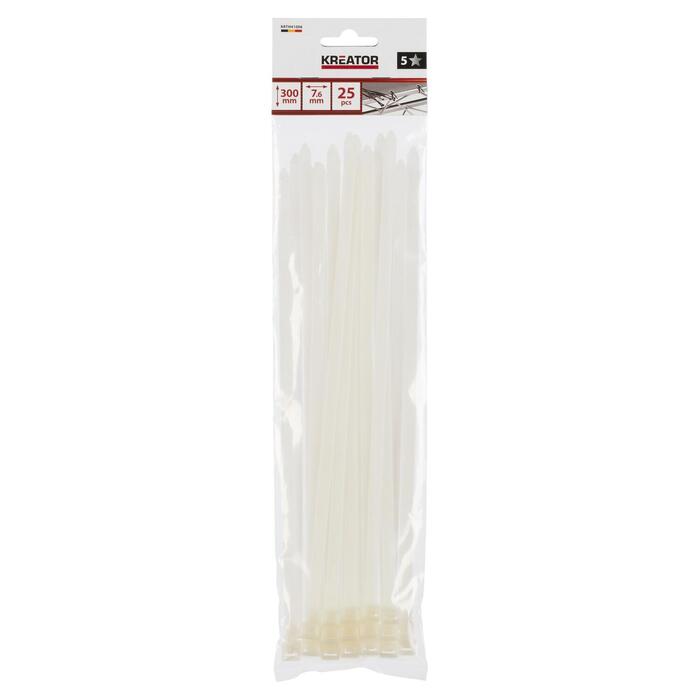Kreator savilcēji KRTH41006, 7,6x300mm, 25 gab, neilons, 55kg, -40 °C līdz 85 °C, balti (KRTH41006)
