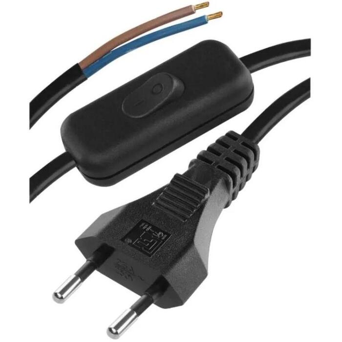 Emos Кабель питания S09272, 2м, 2x0,75мм2, черный, PVC, выключатель, 1 шт. (S09272)
