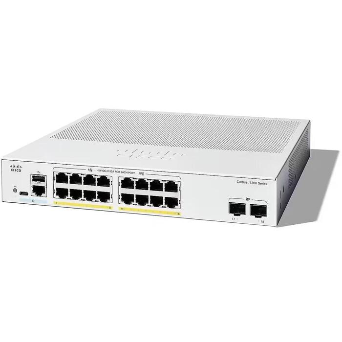 Cisco коммутатор C1300-16P-2G, 16x 10/100/1000, 2x 1G SFP, 120 W PoE, 30 W на порт, без вентилятора (C1300-16P-2G)