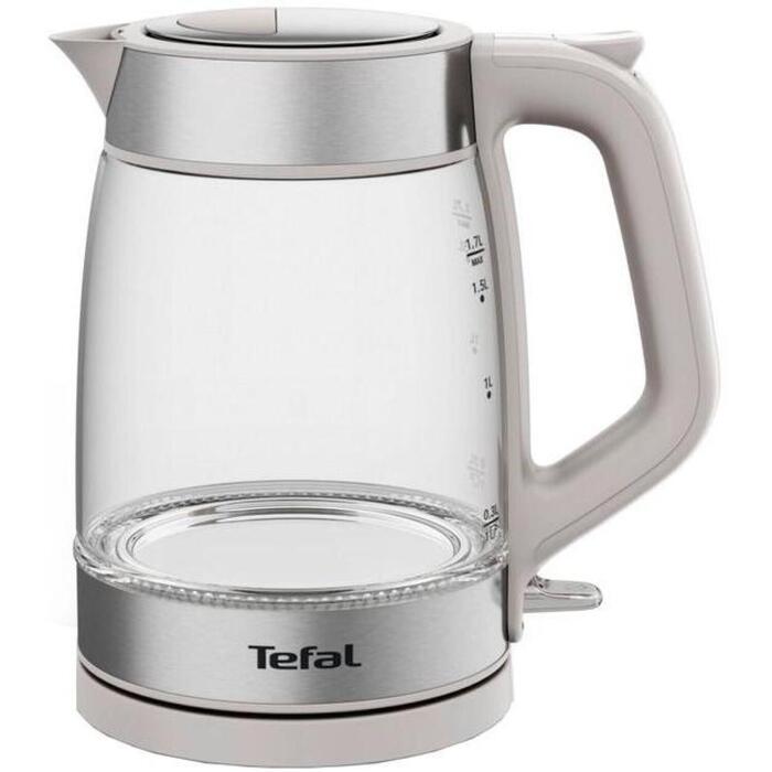 TEFAL чайник KI605B30, 2200W, 1.7L, стекло, 360° вращающаяся база, серый (KI605B30)