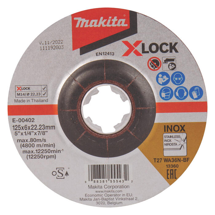 Slīpripa 125X6MM, X-LOCK (WA36N), INOX, E-00402