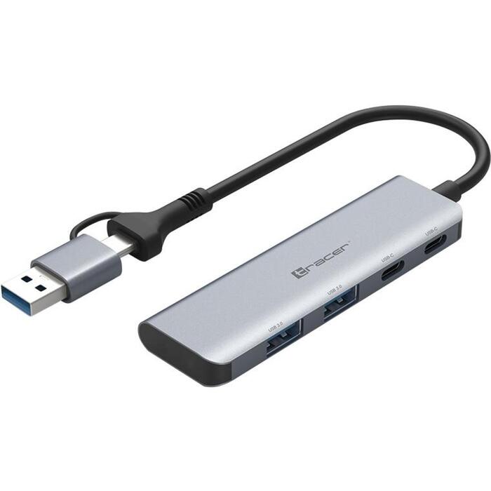 Tracer Адаптер 47500 TRAPOD47500, 4 порта, 2xUSB-A (3.0), 2xUSB-C, алюминиевый корпус (TRAPOD47500)