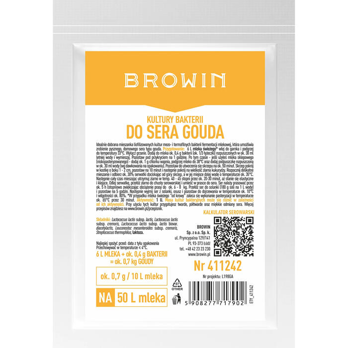 Browin культура бактерий для сыра Гауда 411242, 3.0 г, 1 U, на 50 л молока, для сыра Гауда (411242)