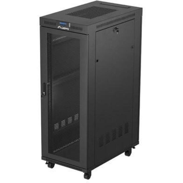Lanberg servera skapis FF01-6032-23BL, 32U, 600x1000mm, IP20, 1200kg, melns RAL 9004, perforētas durvis, LCD displejs (FF01-6032-23BL)
