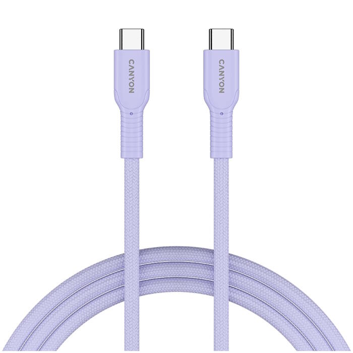 CANYON OnWire 60CL кабель USB-C для зарядки и передачи данных 60W PD плетёный 1м CND-CCAP60AB10PL фиолетовый (CND-CCAP60AB10PU)