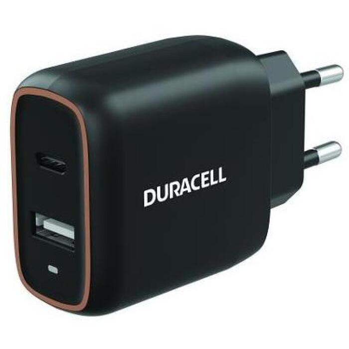 Duracell DRACUSB19-EU зарядное устройство, 230В, 1xUSB-A, 1xUSB-C, 2 устройства, черный (DRACUSB19-EU)