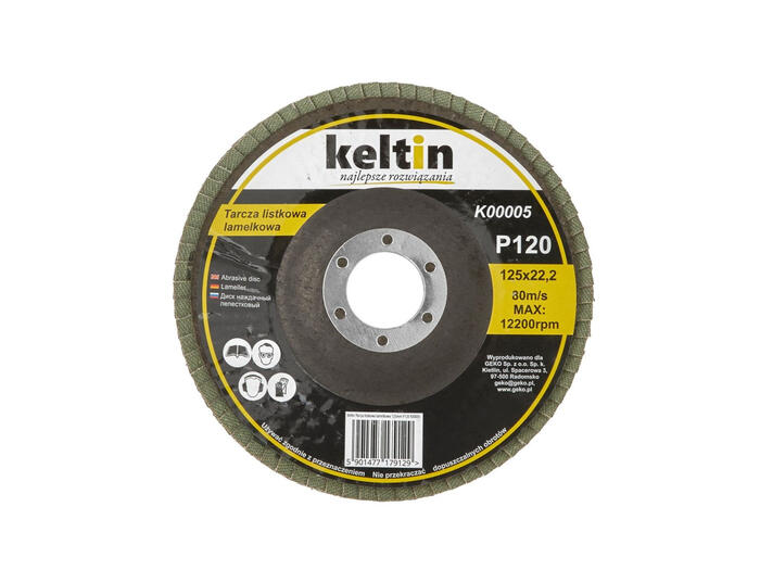 Keltin лепестковый шлифовальный круг K00005, 125мм, P120, 12200 об/мин, 22.2мм, тип 29 конический, шлифовка стали, зачистка (K00005)