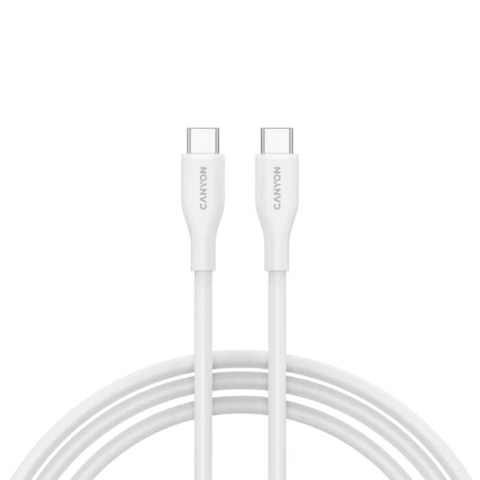 Кабель с подключением USB C к USB C быстрой зарядкой 60 Вт и силиконовым покрытием CC60SC10 C-C 60W 1 m Silicon Белый CNS-CC60SC10W CANYON (CNS-CC60SC10W)