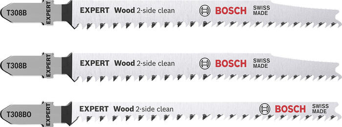3 figūrzāģa asmeņi 2x T308B, 1x T308BO, Figūrzāģiem EXPERT WOOD 2-SIDE CLEAN FIGŪRZĀĢA ASMEŅU KOMPLEKTS, 2608900559, BOSCH (2608900559)