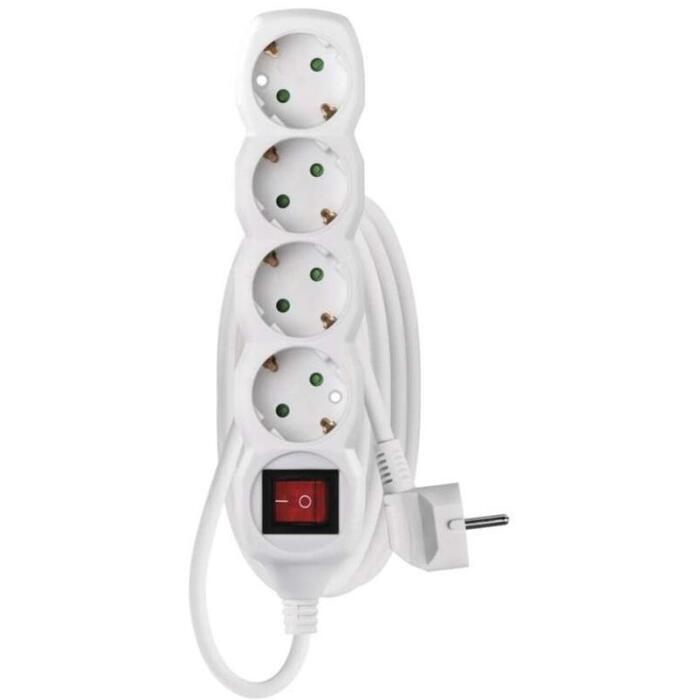 Emos Удлинитель P1421, 1,4 м, белый, 4× 2P + PE GERMAN, 3680 Вт, ПВХ, H05VV-F3G 1,0 мм2, выключатель, защита от детей (P1421)