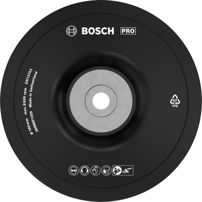 Gumijas slīpšķīvis D 180mm, 1 gab., Lielām leņķa slīpmašīnām ar fiksācijas uzgriezni PRO BACKING PAD, MĪKSTS, 2608601209 BOSCH (2608601209)