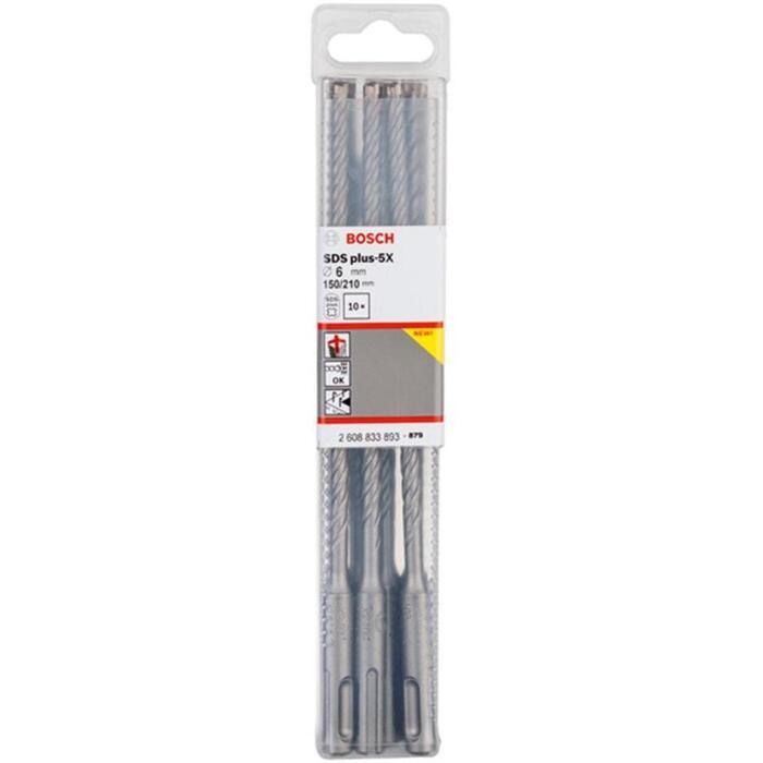 Bosch Urbju komplekts 2608833893, 6 mm, 21 cm, 10 gab., karbīds, vītņveida, SDS Plus (2608833893)