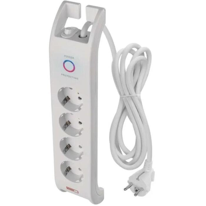 Emos Защита от перенапряжения P54212, 2м, 900Дж, 4x2P+PE, 16А, 3680Вт, EMI/RFI фильтр, защита от детей (P54212)