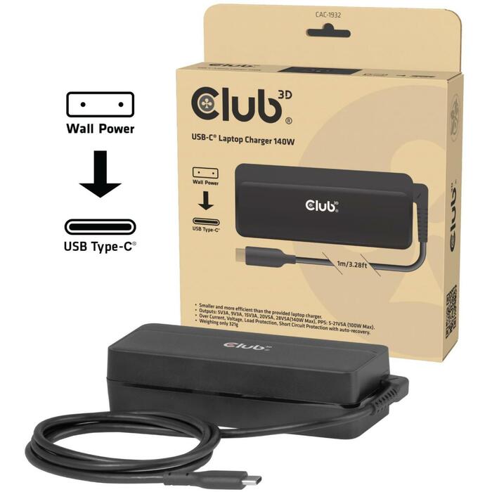Club3D Lādētājs USB-C 140W CAC-1932, 140W