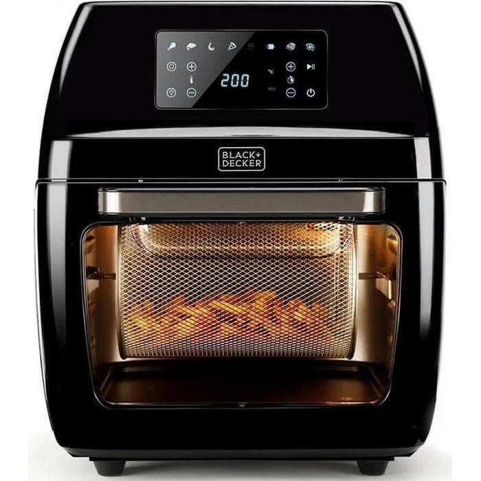 Black Decker Karstā gaisa friteris 12L ES9730030B, 1700W, 40-200°C, 6h taimeris, melns, digitālais displejs, nelīpošs (ES9730030B)