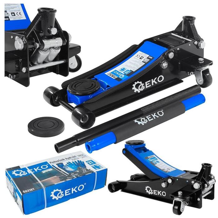 Geko Низкопрофильный домкрат G02187, 3T, 85mm, 430mm, два поршня, резиновые накладки 2 шт. (G02187)