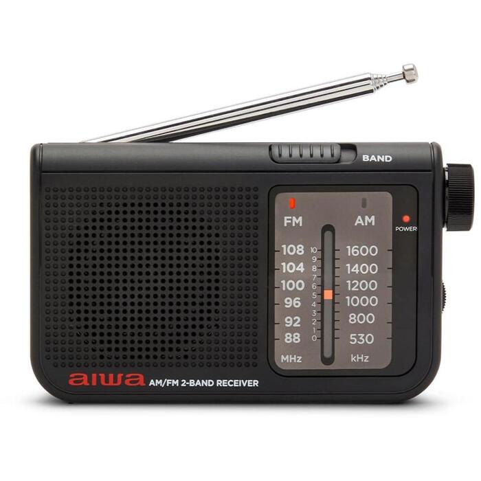 Aiwa RS-55/BK карманное радио, FM 88–108 МГц, AM 530–1600 кГц, динамик 57 мм 8 Ом, разъём 3,5 мм, 2×AA, черный (RS-55/BK)