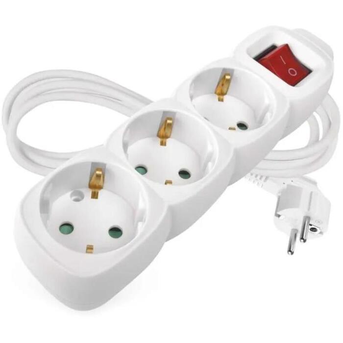 Emos Удлинитель P1321R, 1,5м, 3×2P+PE, 3680W, PVC, выключатель, защита от детей (P1321R)