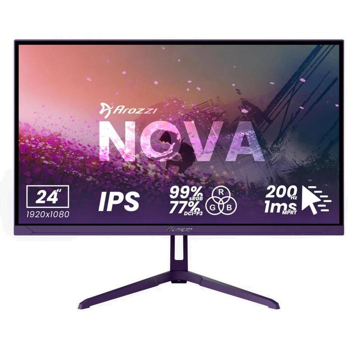 Arozzi Nova AZ-NO-24T1K200-PP монитор, 24", IPS, FHD, 1920x1080, 200 Гц, 1 мс, 300 кд/м², 16:9, HDMI, DisplayPort, HDR, LED (AZ-NO-24T1K200-PP)