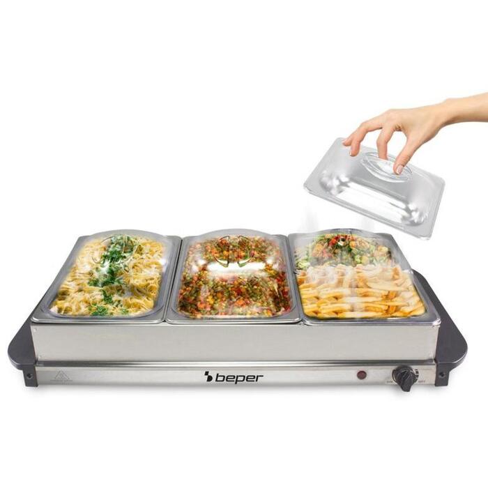 Beper Подогреватель пищи P101TEM002, 300 W, 2x2,4 л, 2x1,1 л, нержавеющая сталь, регулировка температуры (P101TEM002)