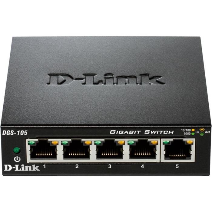 D-Link коммутатор DGS-105/E, 5x 10/100/1000 Mbps, L2, неуправляемый, 10 Gbit/s, QoS, IGMP Snooping, металлический корпус (DGS-105/E)