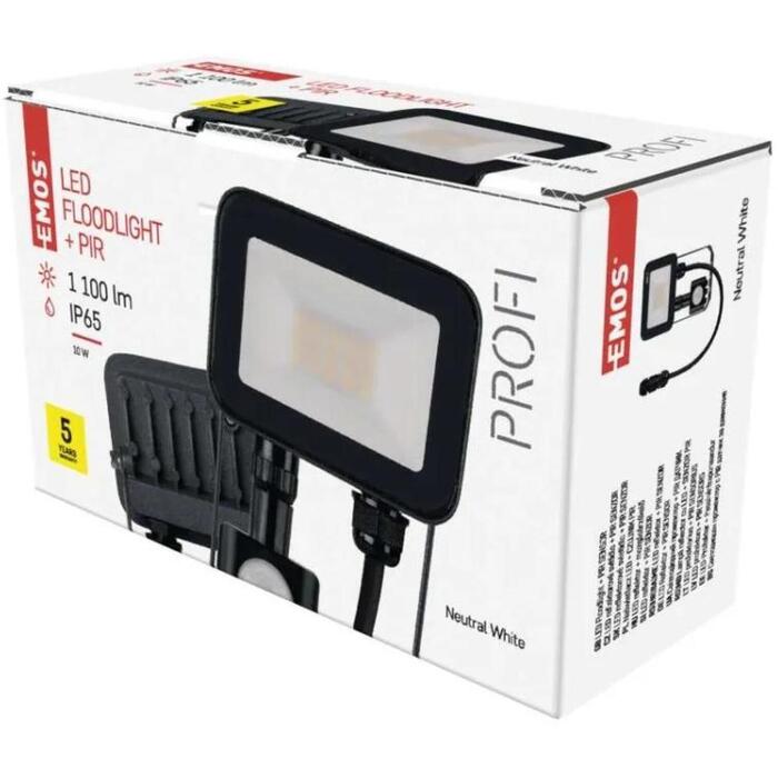 Emos LED прожектор INOVO ZS2712, 10 W, 1100 lm, IP65, 4000 K, PIR датчик, алюминий, стекло (ZS2712)