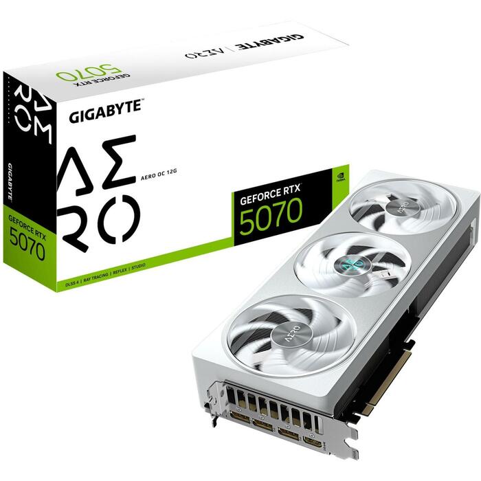 Gigabyte Видеокарта GV-N5070AERO OC-12GD 12GB GDDR7, 192 бит, PCI-E 5.0, 2625 МГц, 3 x DP 2.1a, 1 x HDMI 2.1b, RGB подсветка (GV-N5070AERO OC-12GD)