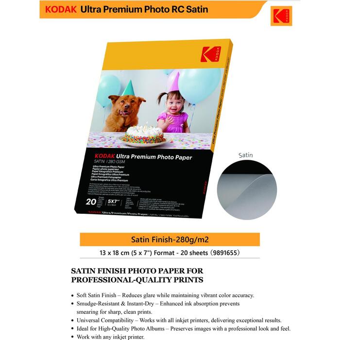 Kodak Ultra Premium Photo Paper 280g Satin 13 x 18 cm 20 Sheets (CAT 9891-655)