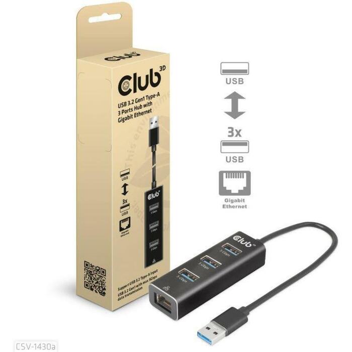 Club3D USB centrmezgls CSV-1430A RJ45 1