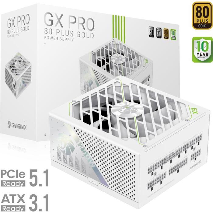 Gamemax barošanas bloks GX PRO 1250G WH, 1250 W, Zelta, Balts, Pilnībā modulārs (GX PRO 1250G WH)