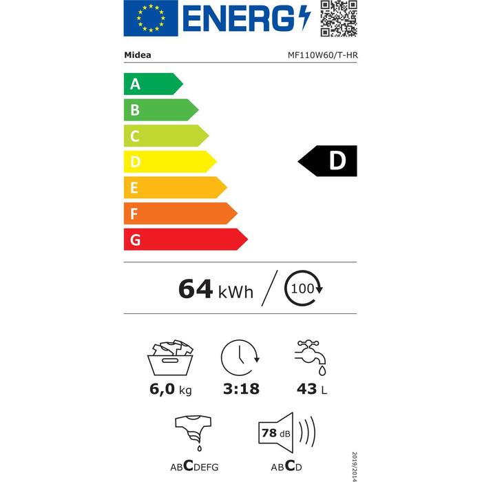 Midea Veļas mašīna MF110W60/T-HR, 6 kg