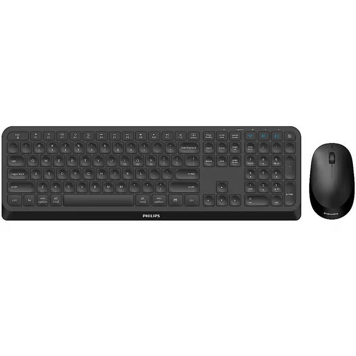 Philips tastatūras un peles komplekts SPT6407B/00, bezvadu, RF + Bluetooth, 2.4 GHz, 110 taustiņi, 1600 DPI, melns (SPT6407B/00)