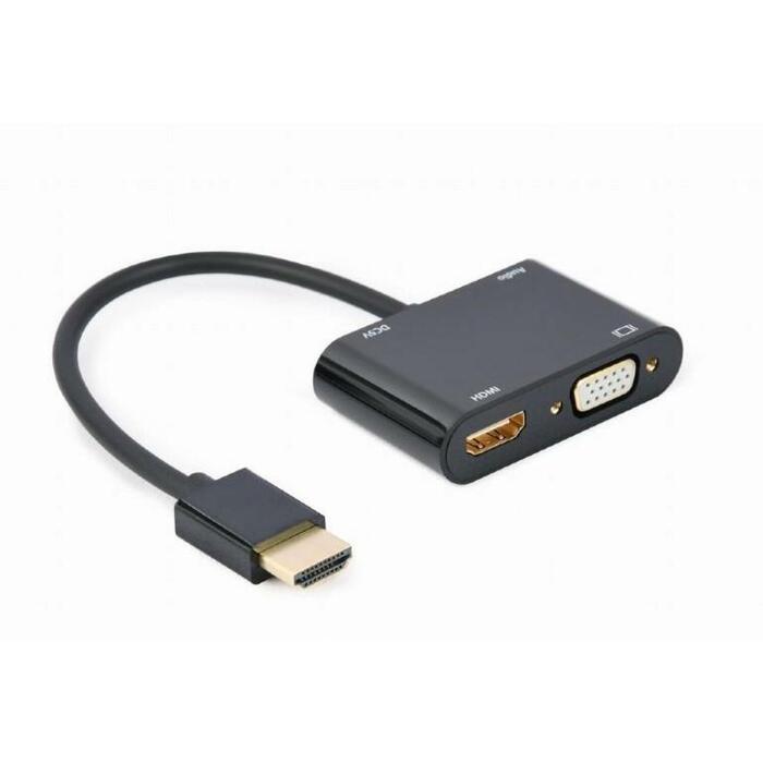 Gembird adapteris HDMI uz HDMI/VGA, A-HDMIM-HDMIFVGAF-01