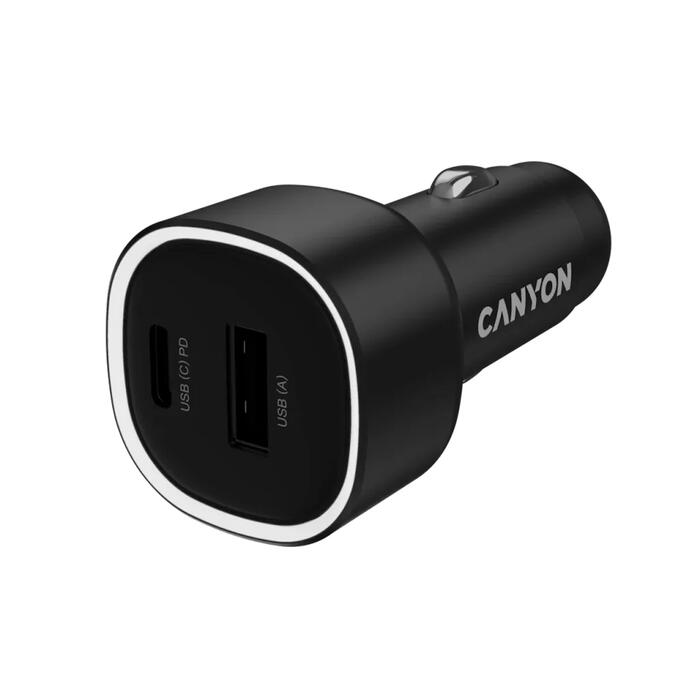 Auto lādētājs ar 48 W PD ātro uzlādi USB A un USB C izejām OnDrive 48 PD USB-A+USB-C Melns CNE-CCABR3AC CANYON (CNE-CCABR3AC)